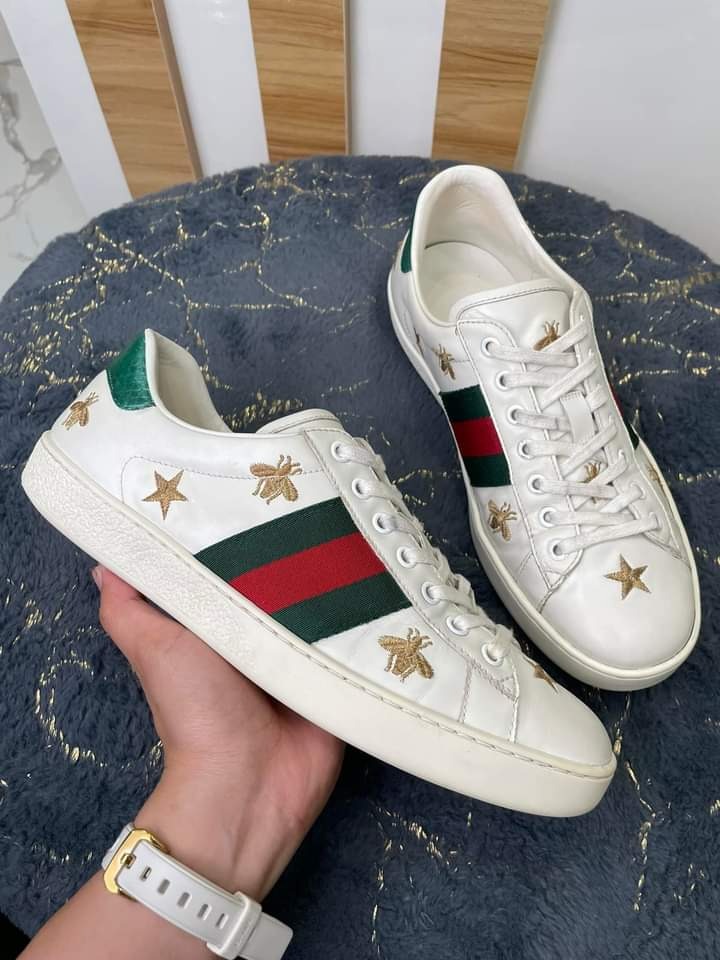 GUCCI ACE STAR WHITE OPHIDIA SNEAKER SIZE 8.5 Women Us 7 Men