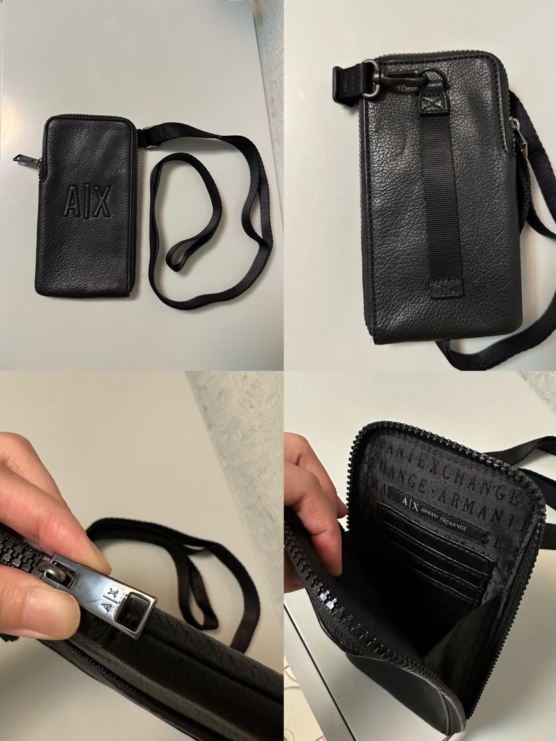 Armani Exchange 黑色真皮手機袋証件小手袋, 手提電話, 其他裝置