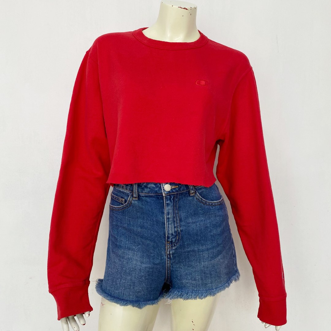 Champion red best sale cropped sweater