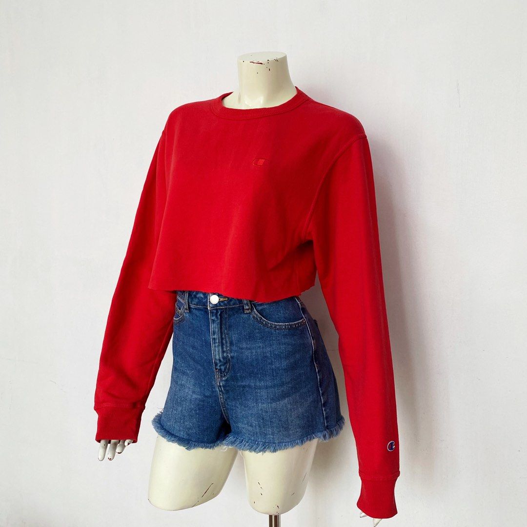 Auth Champion Red Crop Sweater