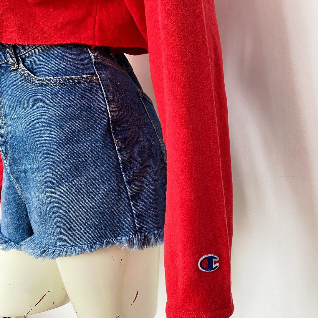 Champion red cropped sweater clearance