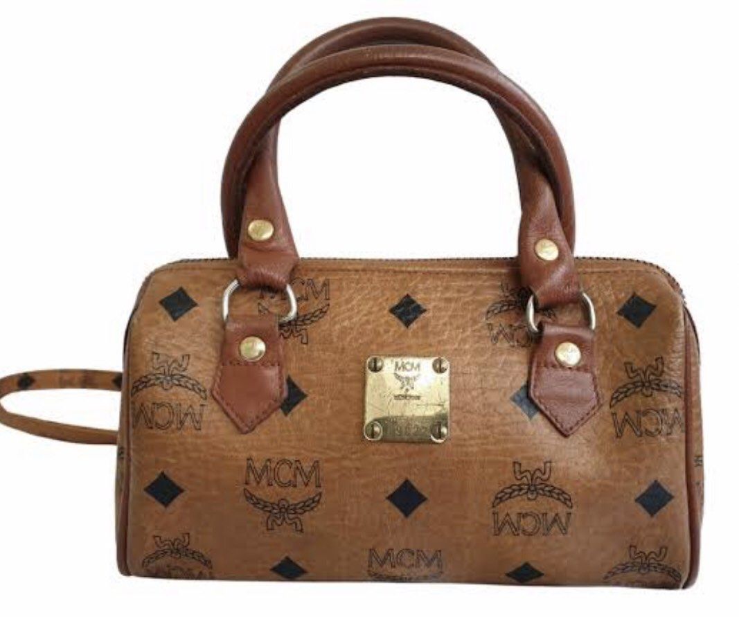 100% Authentic MCM Cognac Visetos Flap 2way Shoulder and Crossbody Bag