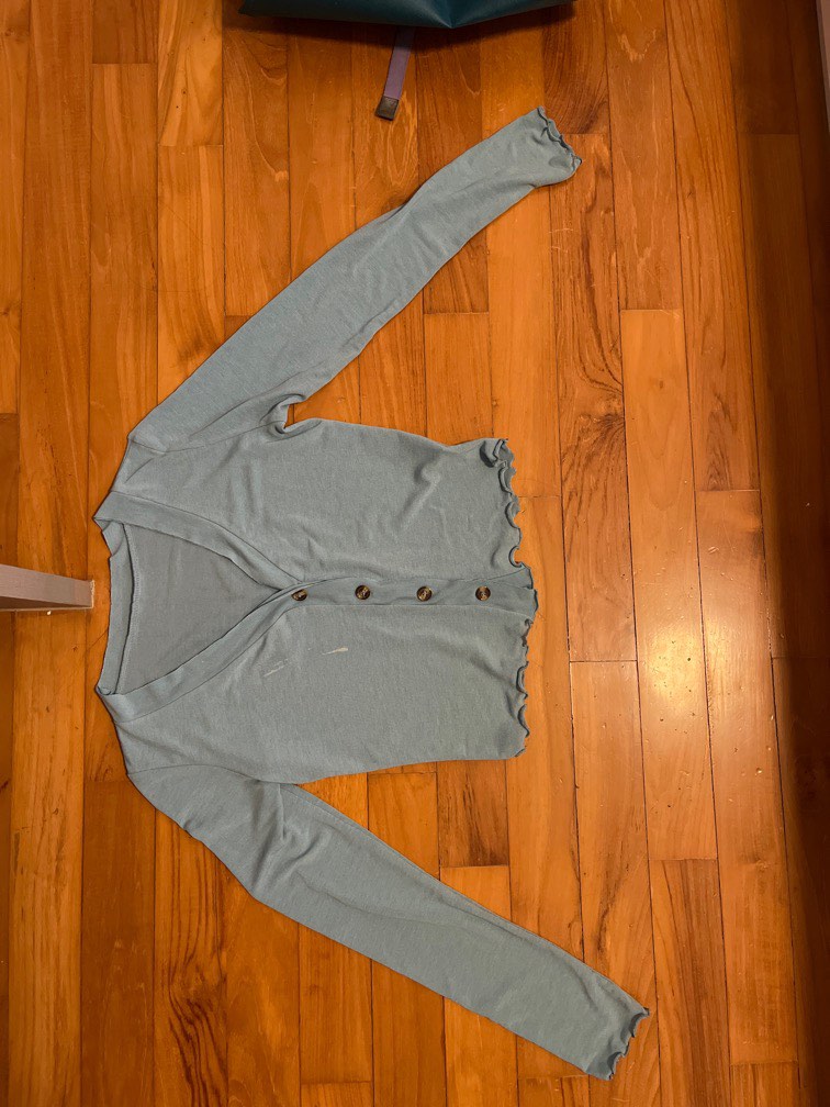 Blue cardigan with ruffle edge, Women's Fashion, Coats, Jackets and