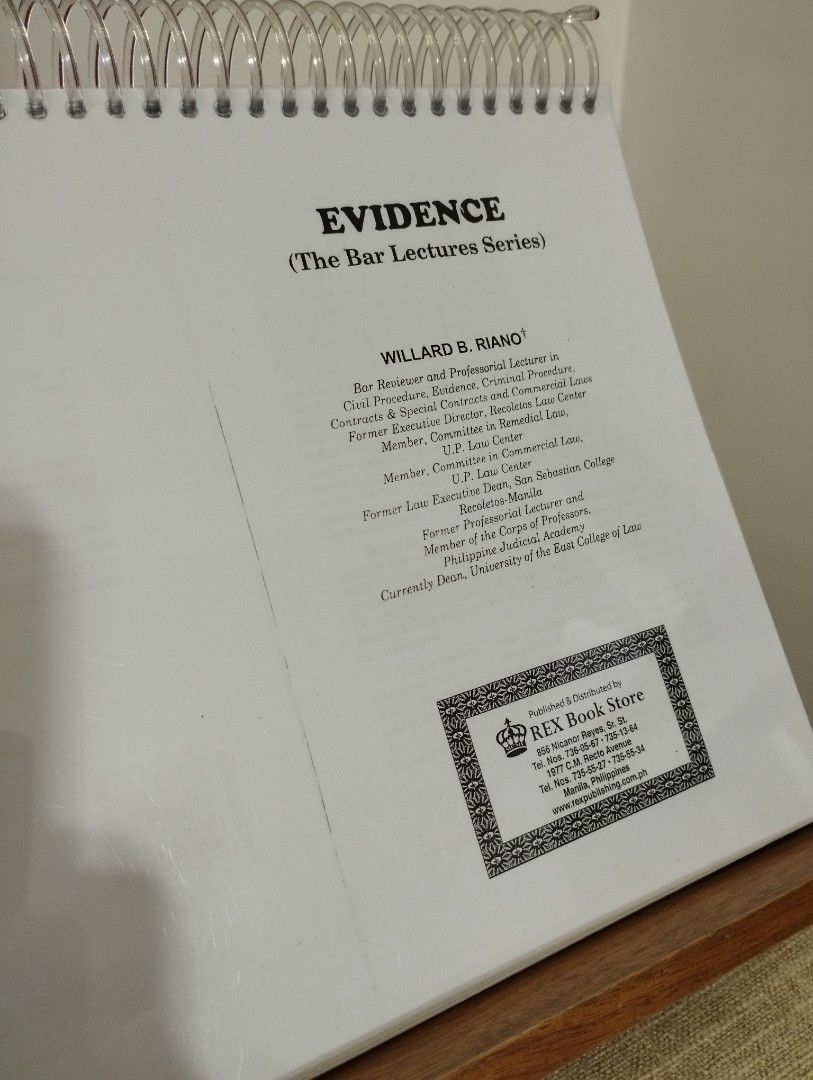 Evidence: The Bar Lecture Series (2019 Edition By Riano), Hobbies ...