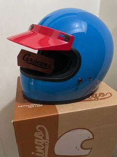 Brand New Biltwell Gringo Tahoe Blue ECE Large with Red Moto Visor and Extra cheek pads