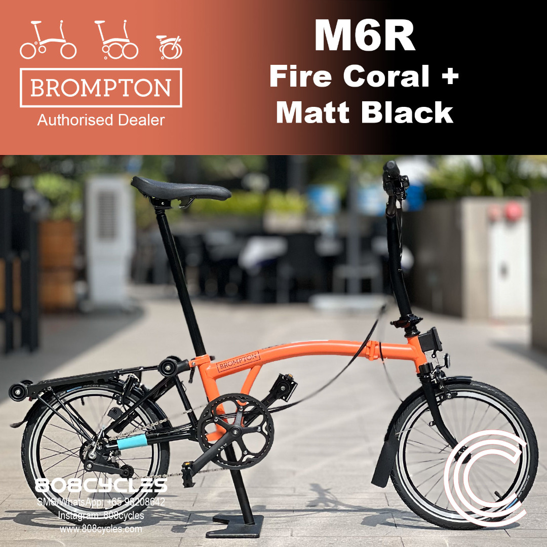 Brompton C Line Explore Fire Coral + Matt Black (mid-handlebar with ...