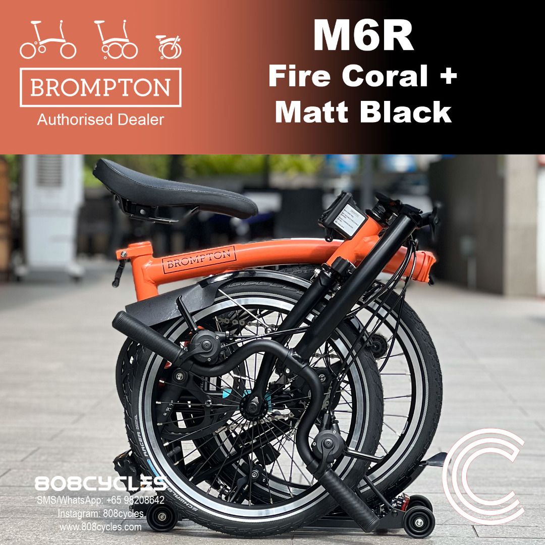 Brompton C Line Explore Fire Coral + Matt Black (mid-handlebar with ...