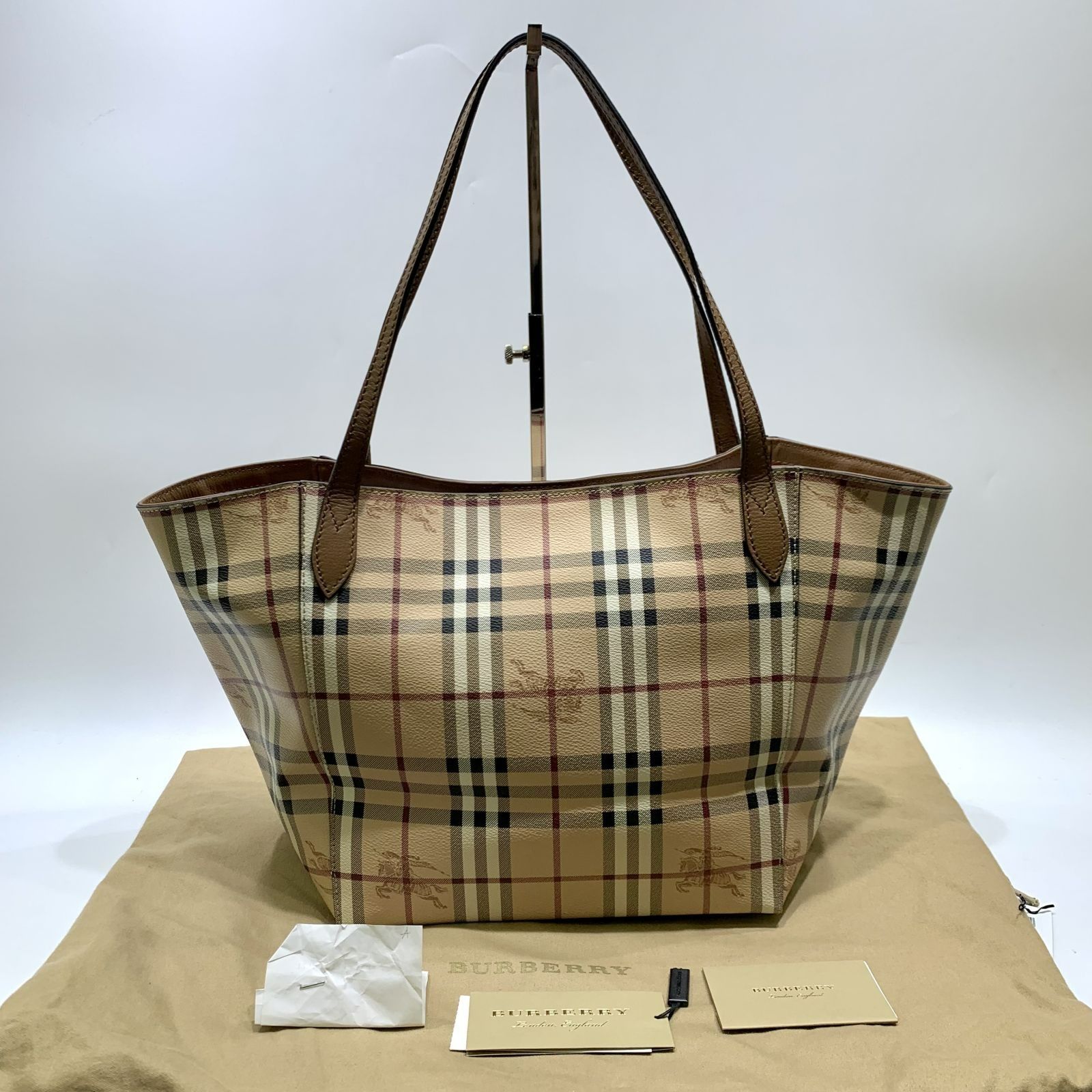 BURBERRY BROWN LEATHER LONDON NOVACHECK TOTE BAG 237031486 JE 