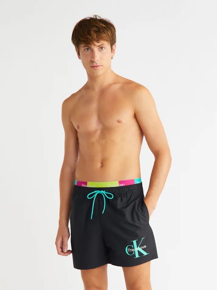Mens double top waistband swim shorts