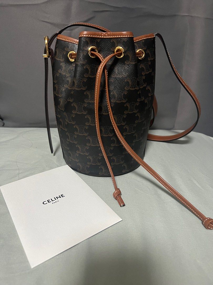 Celine Small Drawstring Bag in Triomphe Canvas and Calfskin