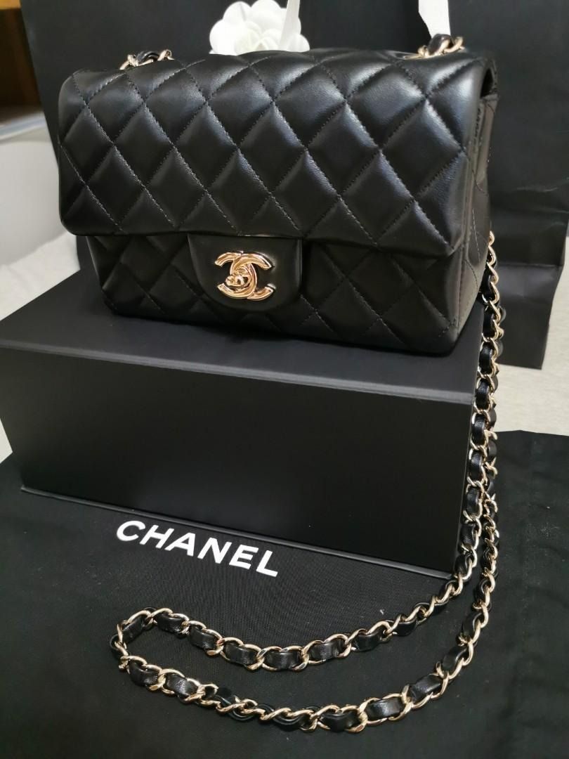 Chanel Mini Rectangular Flap Bag Lambskin Black LGHW Microchip, Luxury,  Bags & Wallets on Carousell
