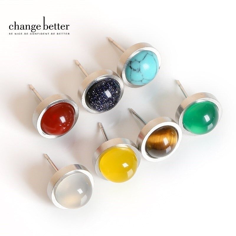 Natural stone outlet stud earrings