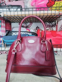 Coach Cora Mini Dome Oxblood Red Textured Leather Top Handle Satchel Handbag