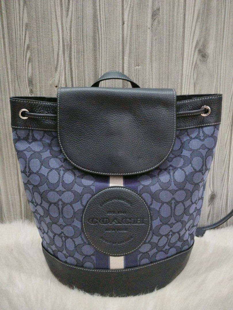 Coach Dempsey Drawstring Backpack In Signature Jacquard With Stripe Denim
