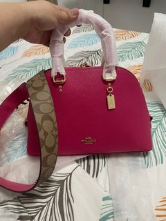 Coach Pink/Beige Leather Signature Strap Katy Satchel Coach