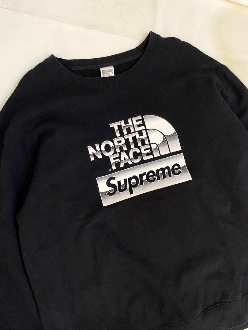 Crewneck tnf the north face x supreme chrome metalic logo hoodie