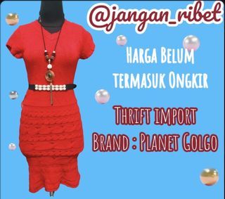 D - M 9 / Mididress by Planet Golgo / Midi dress merah / Dress Crochet / Dress Hang Out / Dress Santai / Dress Jalan / Dress Nge Mall