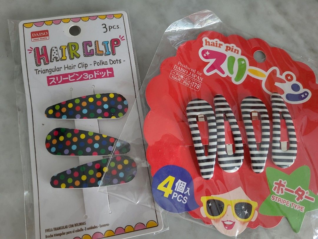 Daiso Girl's Stripe Hair Pin Polkadot Hair Clips, Babies & Kids, Babies