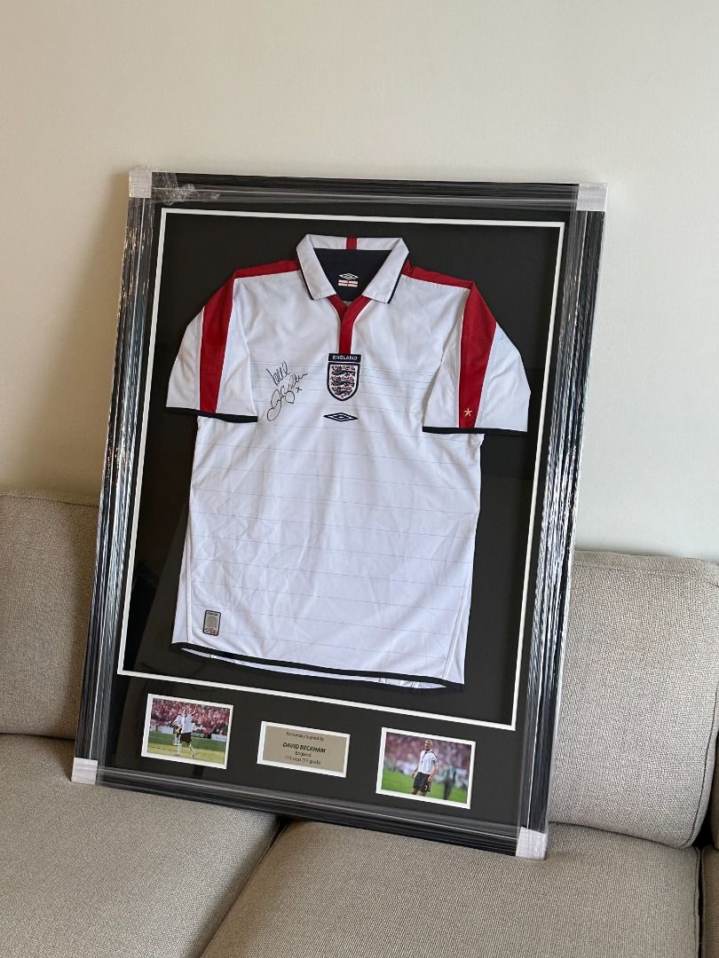 David Beckham England Signed Jersey Framed Autographed with Letter