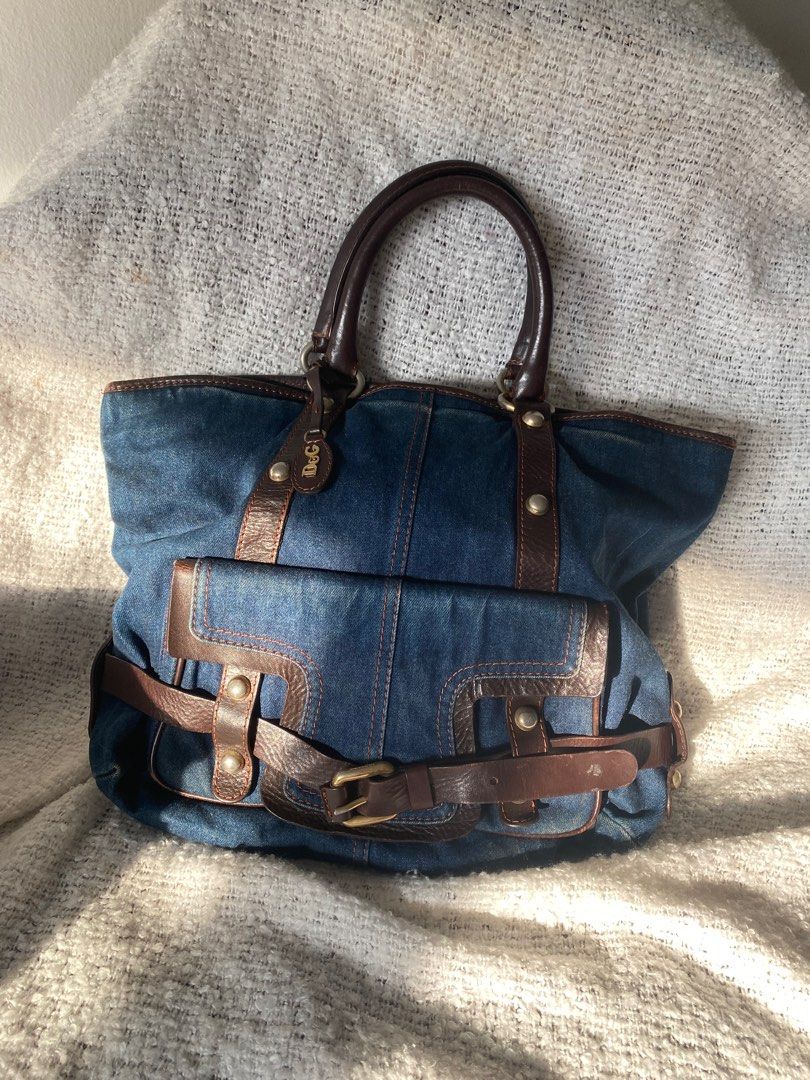 D&G vintage Y2K dark wash blue denim shoulder bag with adorable