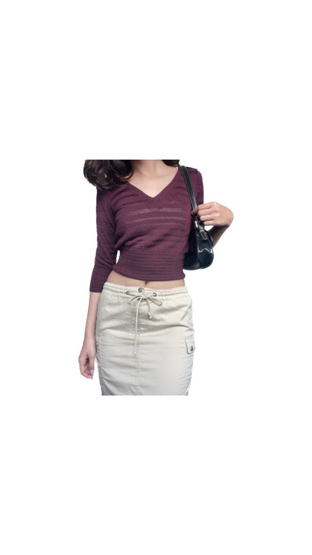 Express Maroon 3 4 Sleeves Bodyhugging cropped sweater Women s