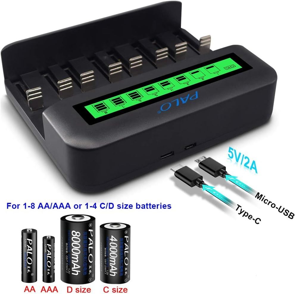 4x 10000mAh NI-MH D Cells Rechargeable Batteries + C D 9V AA AAA Battery  Charger