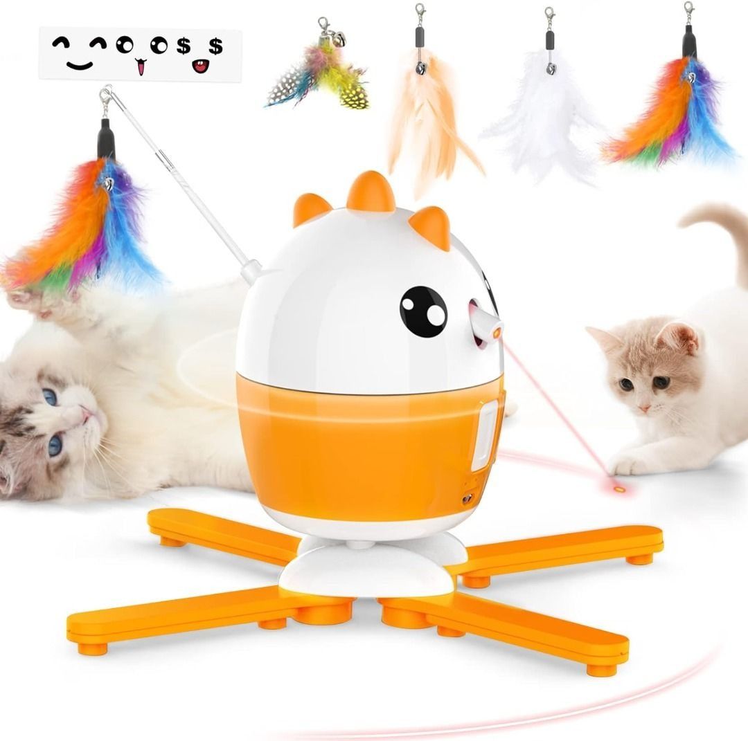 FIRE SALE Dreamon Interactive Cat Toy 2 in 1 Cat Toys for Indoor Cats Adult Kitten Automatic USB Charging Cat Feather Toys with Cat Pointer 360