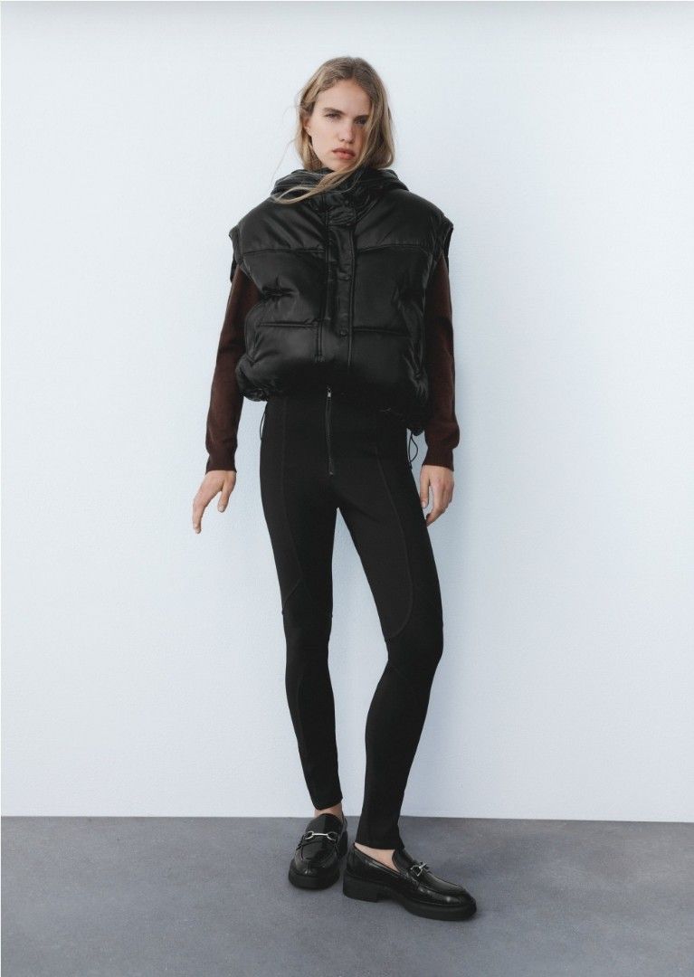 Zara + Faux Leather Puffer Gilet