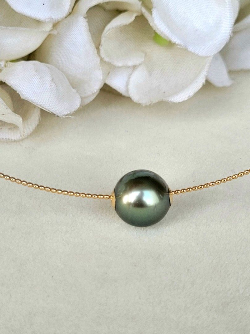 Genuine 18K Gold South Sea Tahitian Tunnel Pearl with 18K Gold