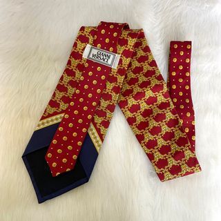 Gianni Versace Vintage Red Navy Medusa Printed Silk Necktie