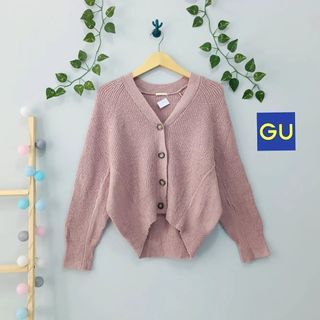 GU by Uniqlo  Crop Cardigan Tangan Semi Balon Knit Rajut Tebal Premium Baju Daily Musim Hujan Dingin Fall Autumn Spring Knitwear Outfit Coksu Nude Beige