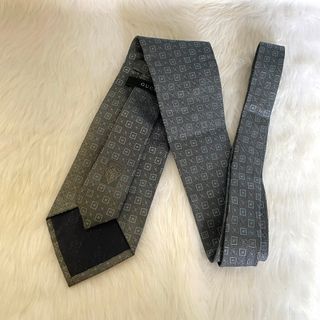 Gucci Vintage Gray Embroidered Silk Necktie