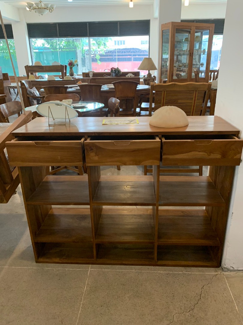 Handcrafted Solid Teak Wood Console Divider with 3 Drawers, Furniture ...
