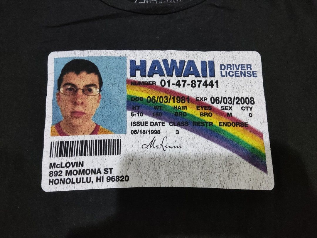 Hawaii driver license McLovin t shirt Men s Fashion Tops Sets