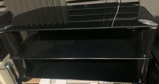 HiFi rack 90cm width Black temper glass