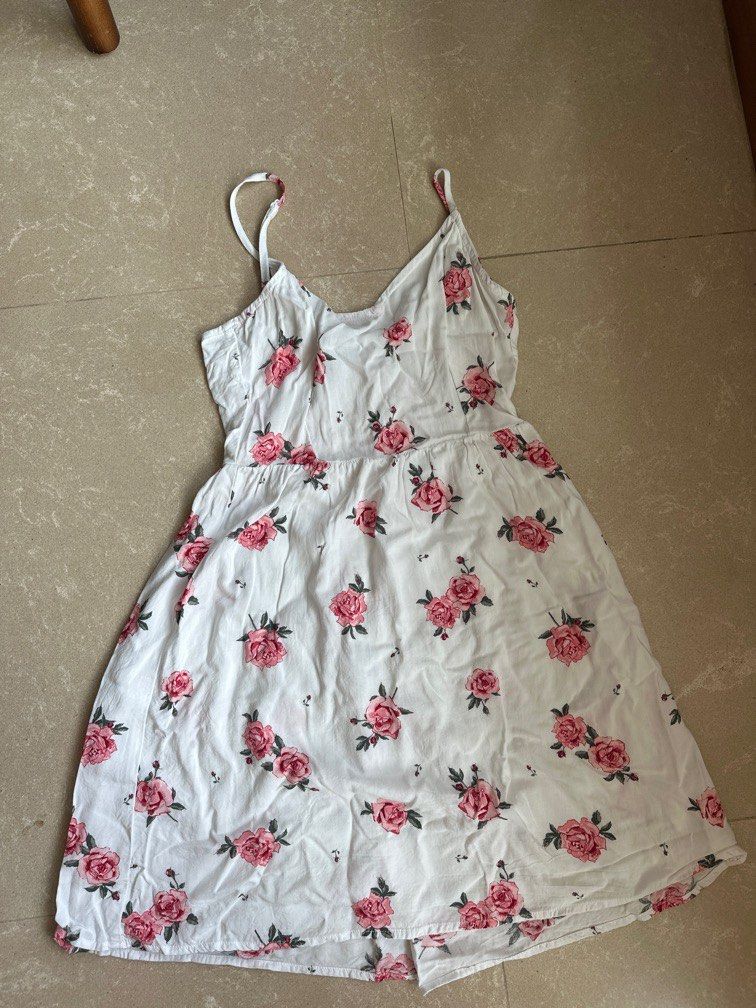 H&M White Rose Floral Strappy Dress XS, Women's Fashion, Dresses