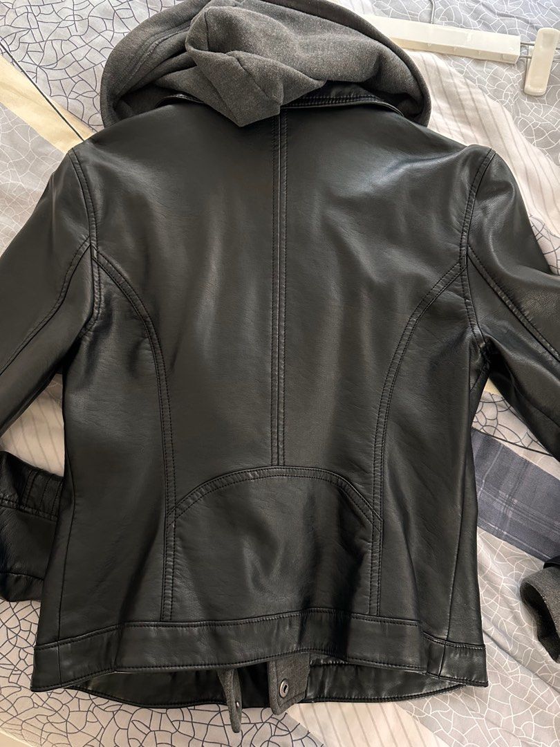 Hollister leather jacket with hood hotsell