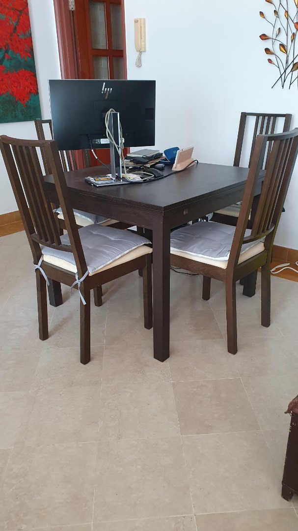 IKEA 4seat dining table (extendable) and 4 chairs, Furniture & Home