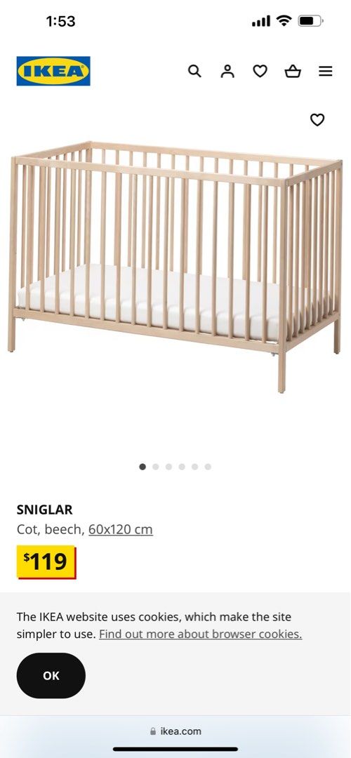 Ikea Baby Cot with mattress, Babies & Kids, Baby Nursery & Kids Furniture, Cots & Cribs on Carousell