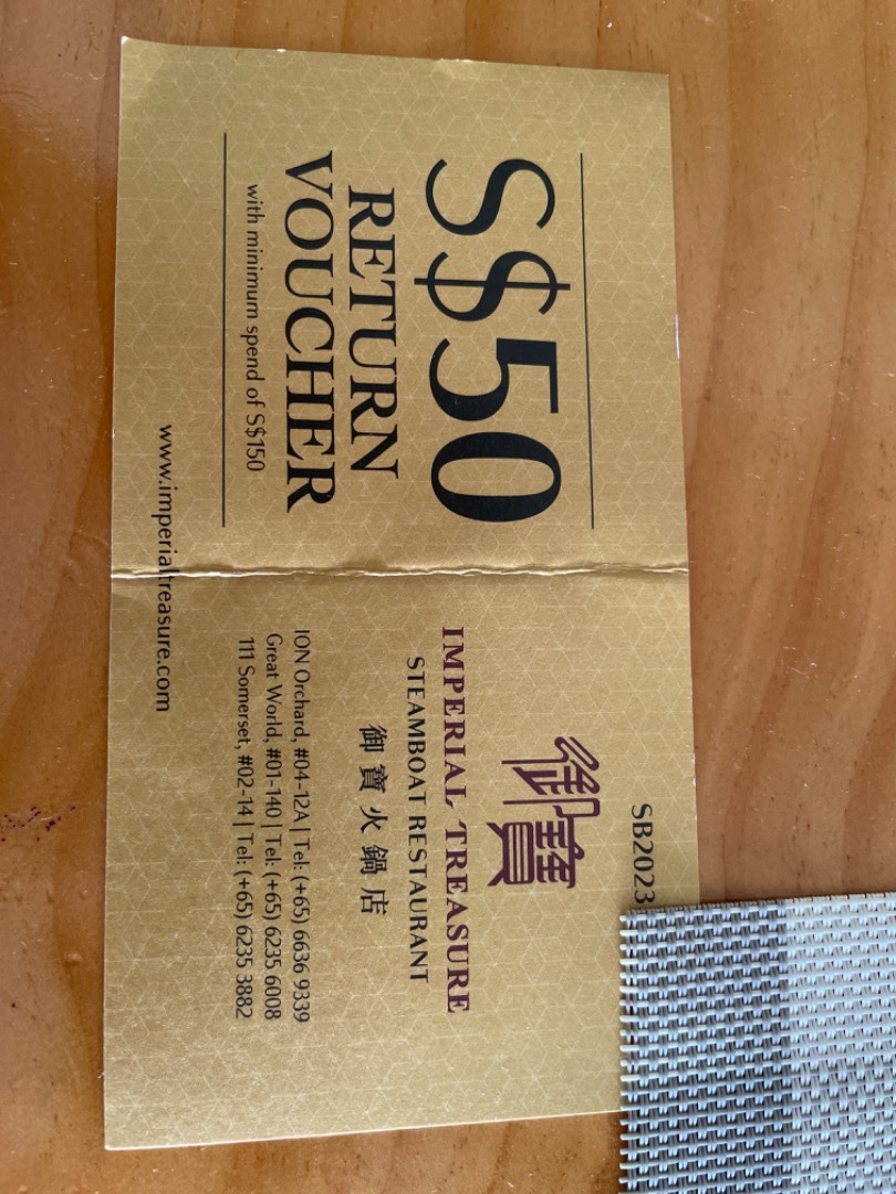 Imperial Treasure voucher, Tickets & Vouchers, Vouchers on Carousell