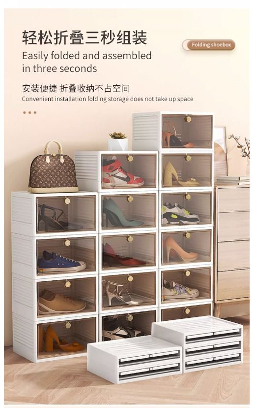 INBOX Thickened shoe box storage box Transparent shoe cabinet storage drawer type plastic folding shoe rack dormitory Furniture Home Living Home Improvement Organisation Storage Boxes Baskets on Carou...