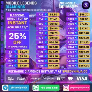 [INSTANT 24/7] Cheapest & Instant Mobile Legends Diamonds Top Up | top up ml diamond | mlbb diamonds recharge | SpeedyNinja Store