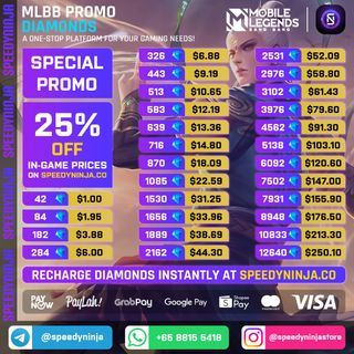 [INSTANT ON WEB | Special Promotion] Top Up Cheap Mobile Legends Diamonds | Recharge Mobile Legends | MLBB Promo | Buy MLBB Diamonds | SpeedyNinja