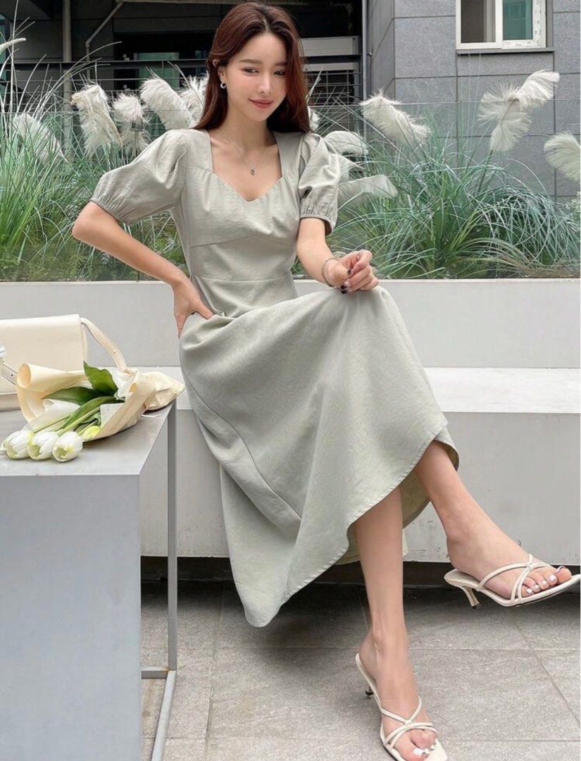 Casual green on sale dress with sleeves