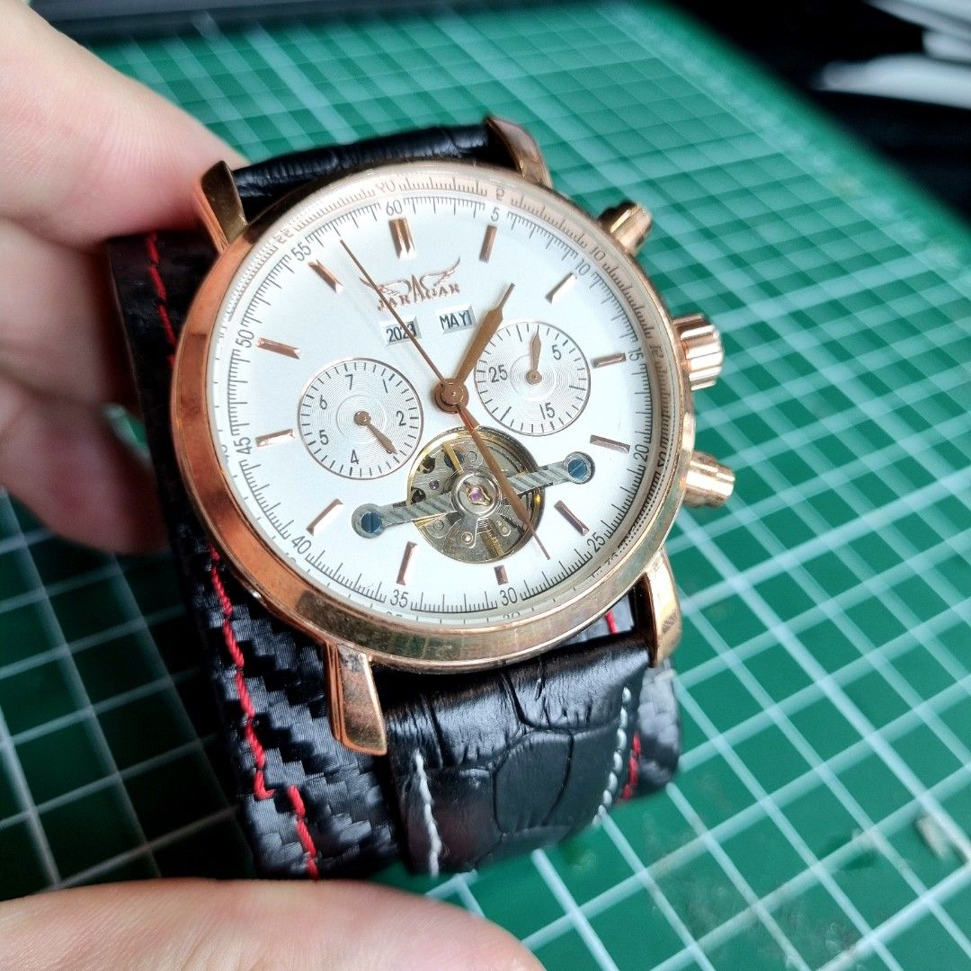Jaragar Men dress watch leather strap tourbillon style design pp