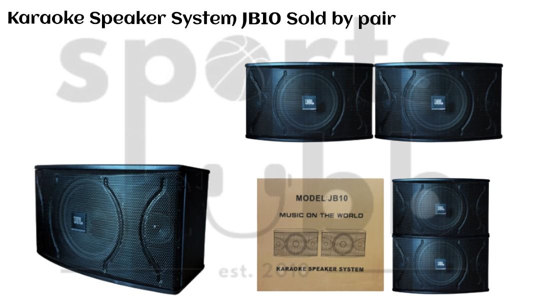 Karaoke Speaker System JB10 Sold by pair (Category: Soundbars, Speakers & Amplifiers) located in Quezon City. Submitted by mike10sitaldas (Listing ID 1256948233, Image 1). Description: Karaoke Speaker System JB10 Sold by pair 7,000 2 Way 3 Speaker Bass Reflex Max Power: 500W Impedance: 8Ω Sensitivity: 94dB Frequency Response: 40Hz-2020KHz Woofer: 10inch Tweeter: 3”x2 Size: 675x355x590mm We can do door to door cash-on-delivery (COD) within Metro M