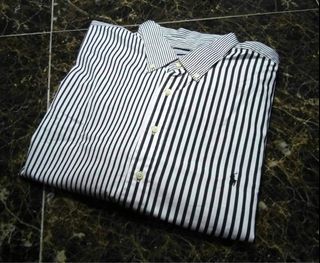 KEMEJA POLO RALPH LAUREN MULTI STRIPES BLACK AND WHITE LONG SLEEVE BIG SIZE 3XL PIT 31