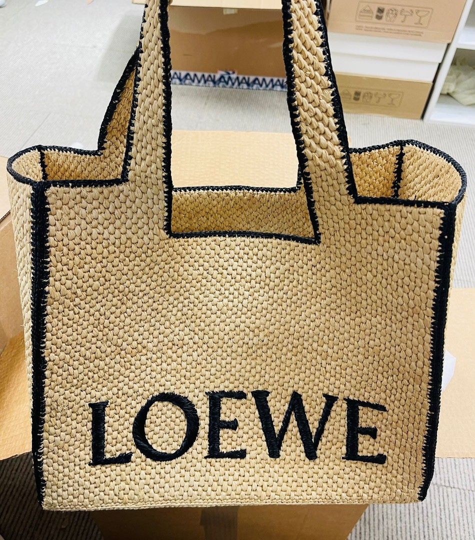 Large LOEWE Font Tote in raffia