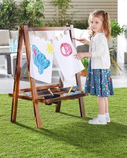 LITTLE TOWN Outdoor Kids Wooden Easel for Drawing & Painting Activities