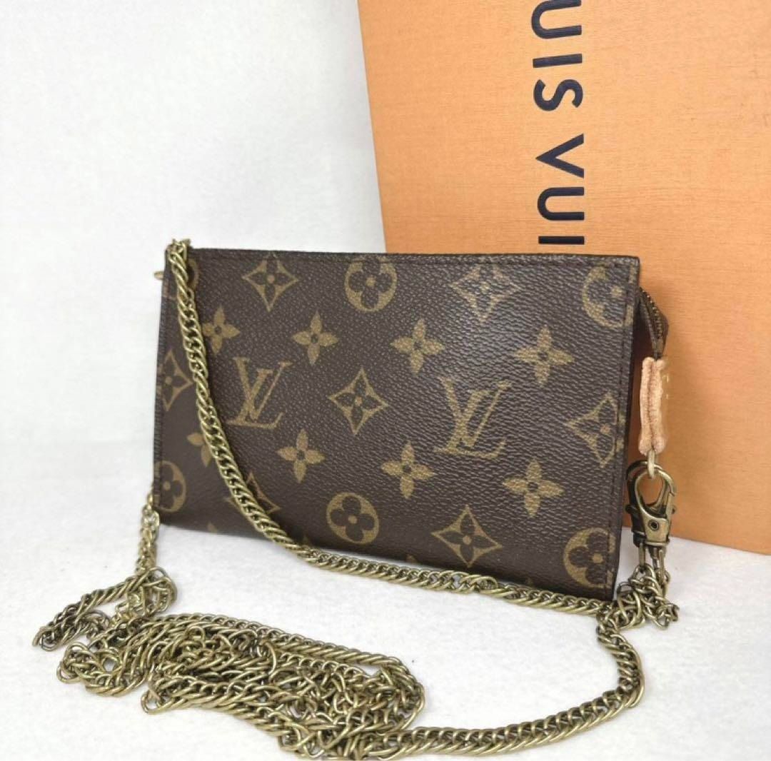 Louis Vuitton mini pochette mono WITH long chain strap, Luxury, Bags &  Wallets on Carousell